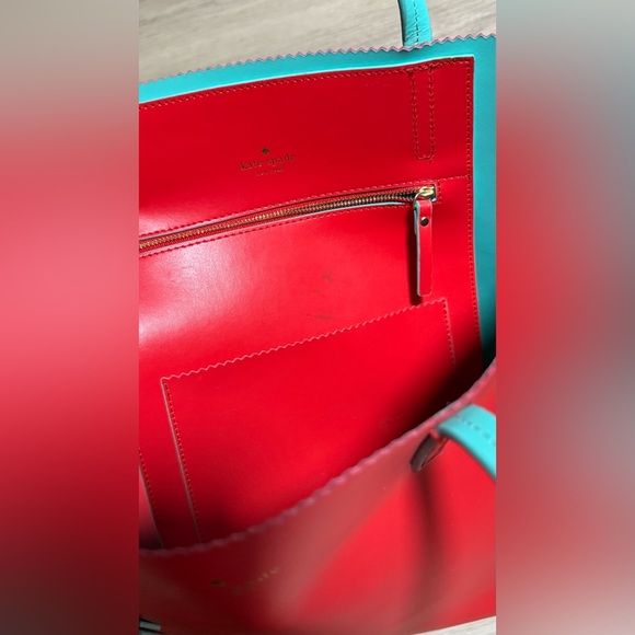kate spade red tote with teal interior - Picture 7 of 11